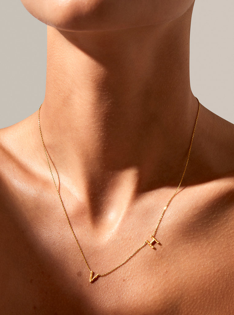 18K Gold Vermeil Double Initial Necklace With Classic Box Chain |  Wanderlust + Co
